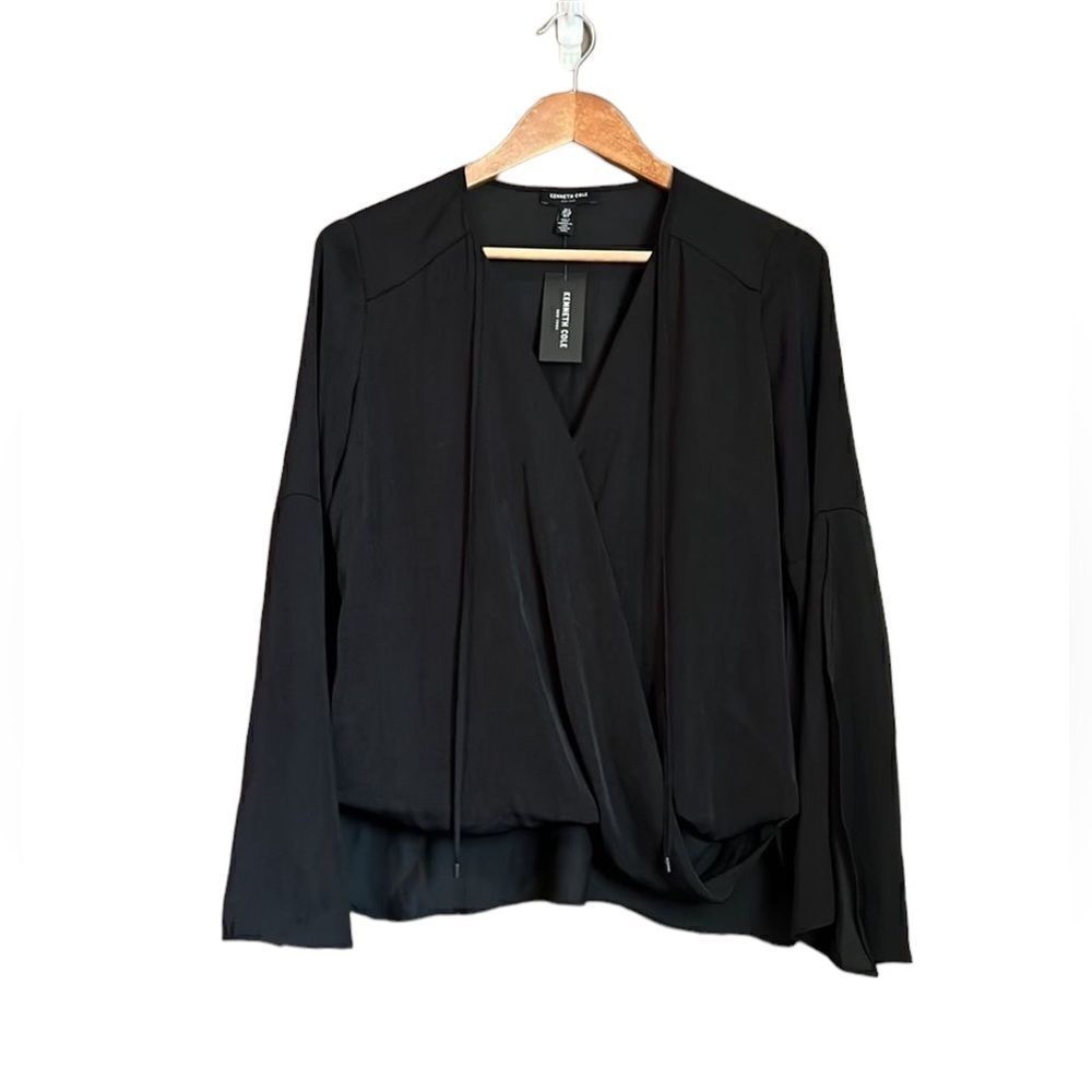 ‎NWT! Kenneth Cole black faux wrap blouse